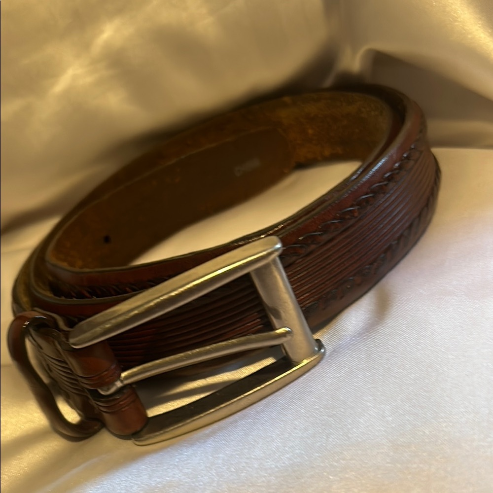 Brighton Women’s Embellished Brown Leather Belt with Silver Buckle 34-38”L
